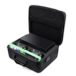 The hard case can hold Xbox Series X console, 2 wireless controllers, 4 game cards, cables and some small accessories. The console, controllers and game cards fit in their slots tightly.